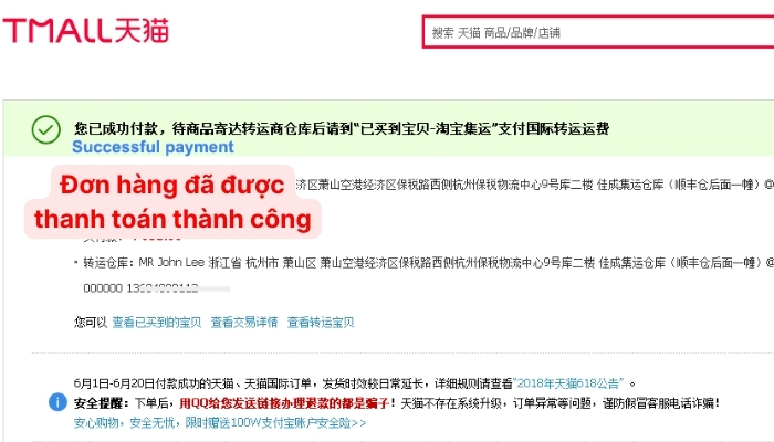 Đơn hàng đã được thanh toán thành công