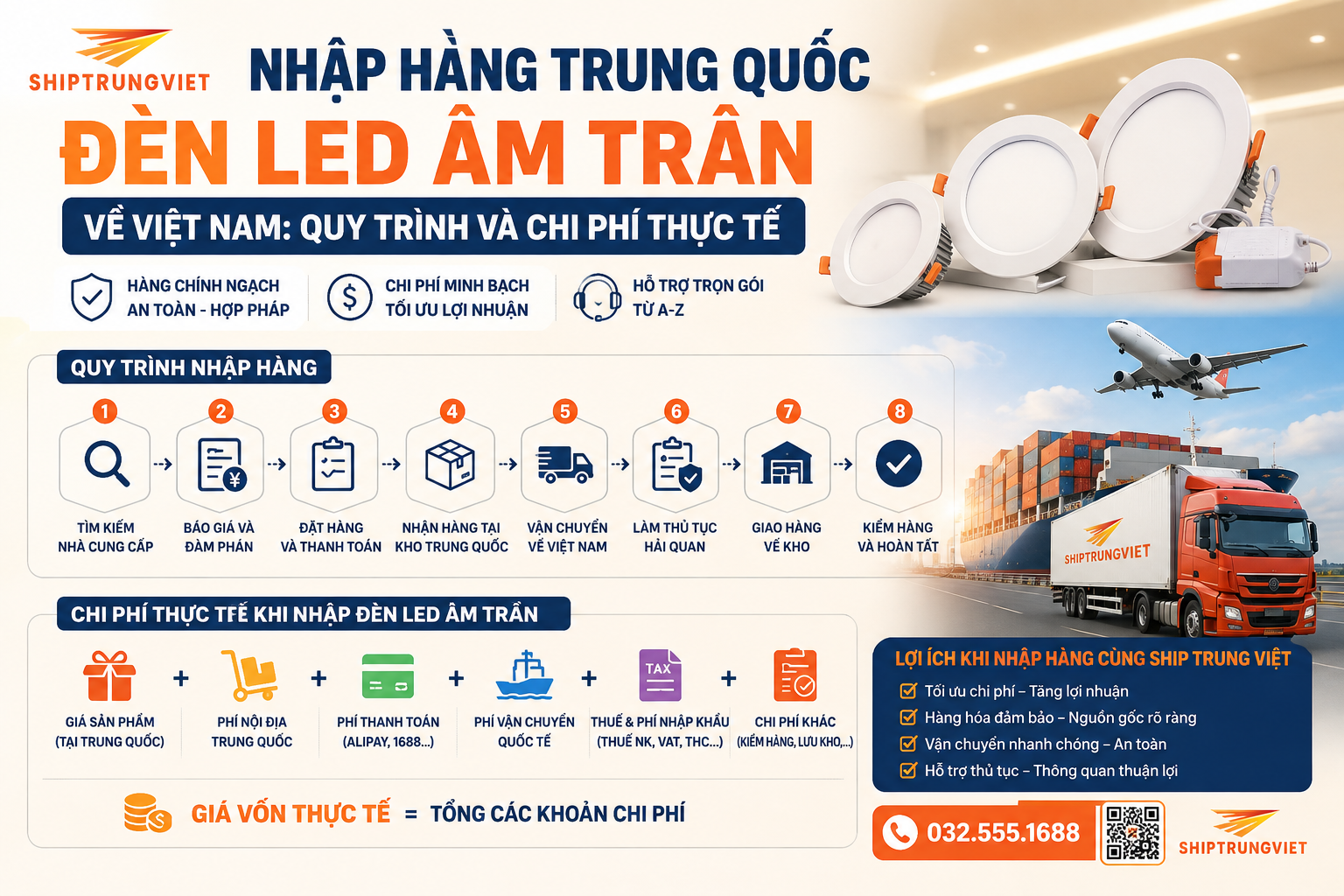 Bí Quyết Nhập Hàng Trung Quốc Đèn LED Âm Trần Giá Xưởng, Chuẩn Pháp Lý