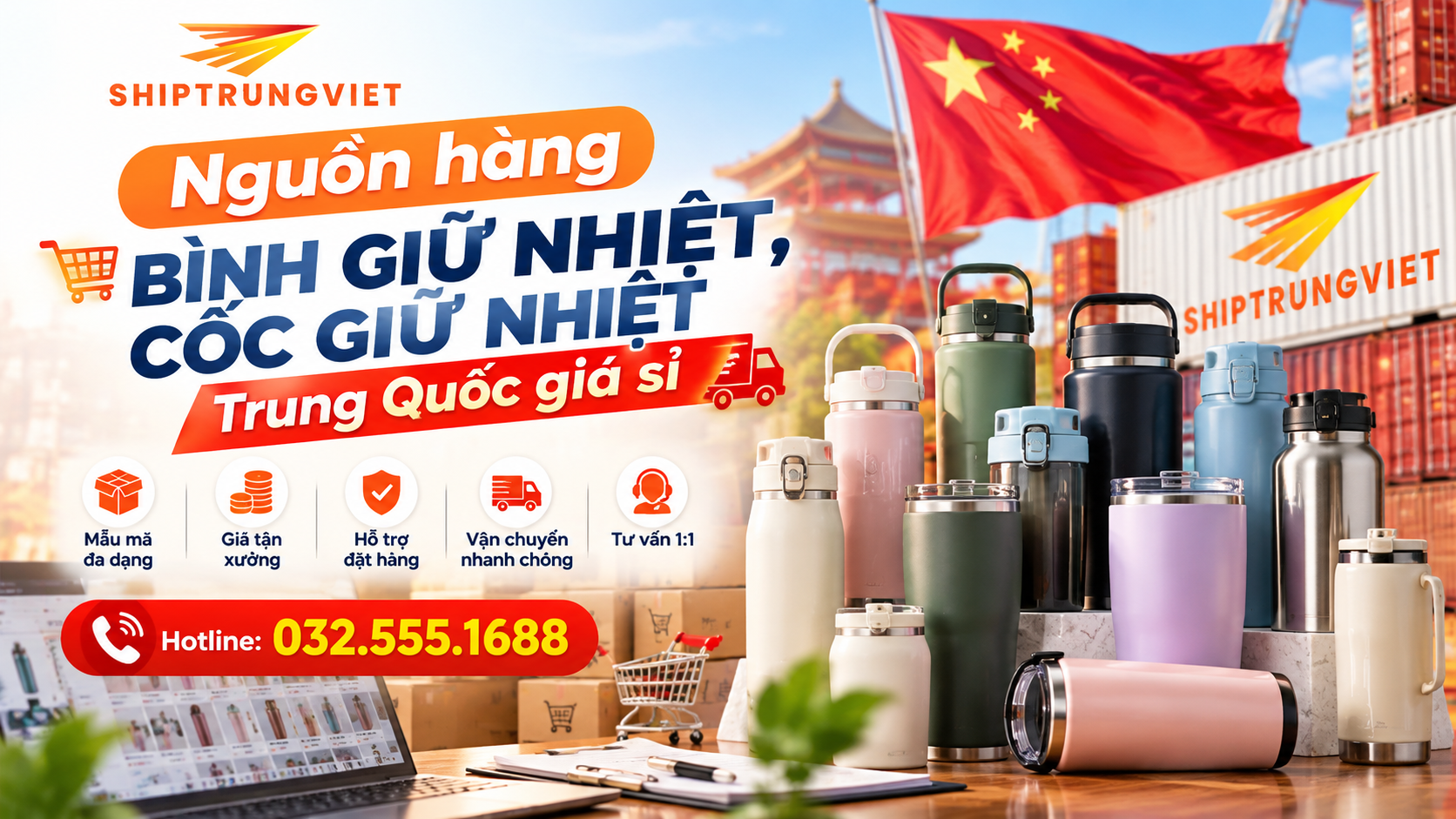 Nguồn hàng bình giữ nhiệt, cốc giữ nhiệt Trung Quốc giá sỉ